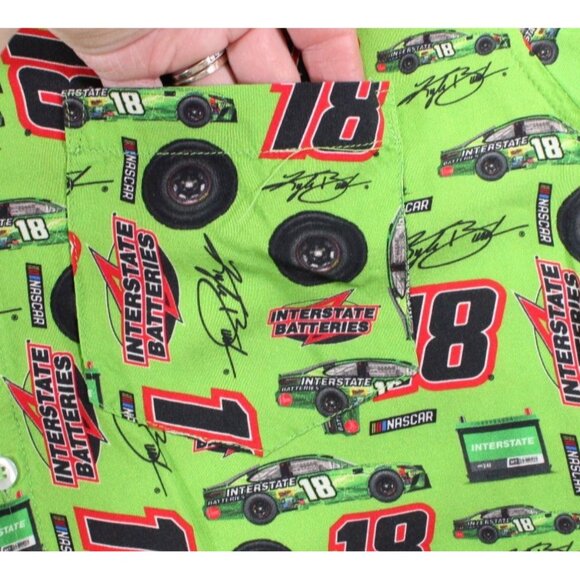 Kyle Busch #18 NASCAR Racing Button-Up Shirt Green Nascar All Over Graphics - Picture 5 of 9